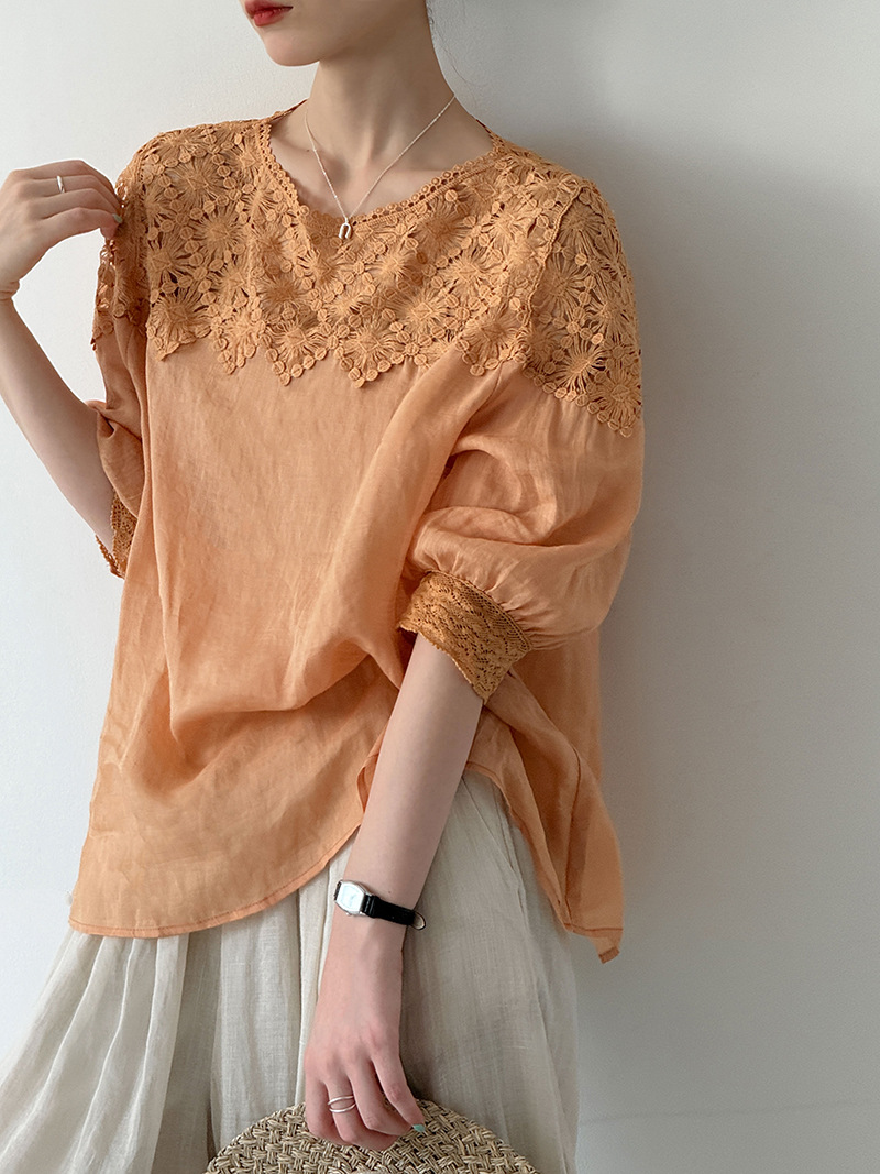 Women Fashion Blouse - Damskie lniane bluzki na lato 2026,