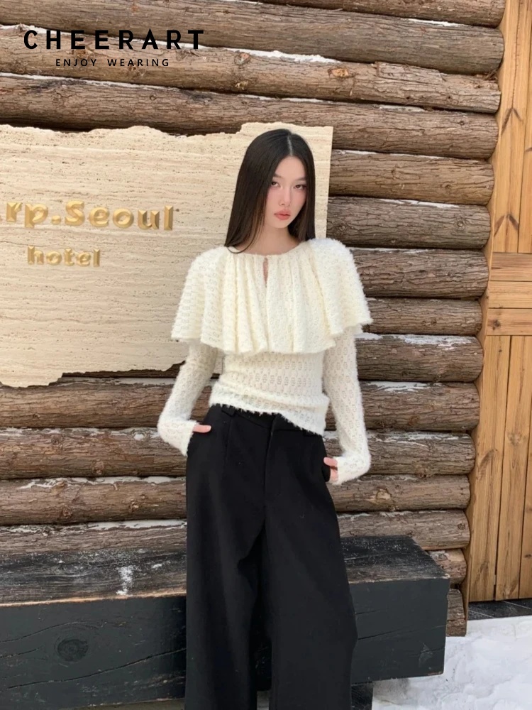 Women'S Fashion Designer Clothes - CHEERART Designerska Peleryna Długi Rękaw Dzianinowa