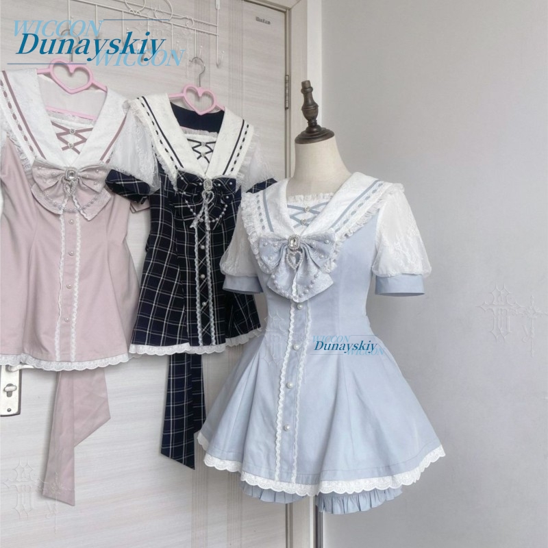 Sleeveless Jumpsuit - Zestaw Sukienki z Kołnierzykiem Marynarskim, Koronkową