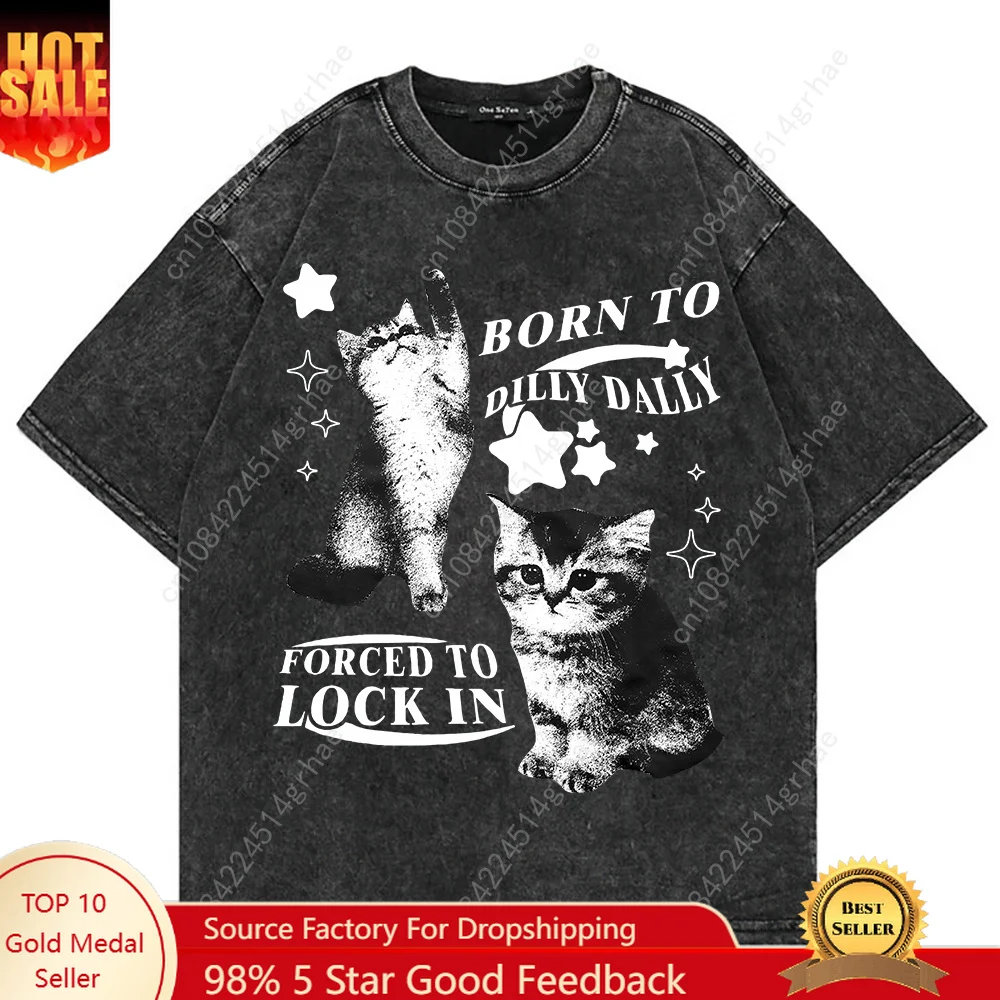 Women'S Fashion Graphic Tees - Koszulka 100% Bawełna Vintage Washed Y2k