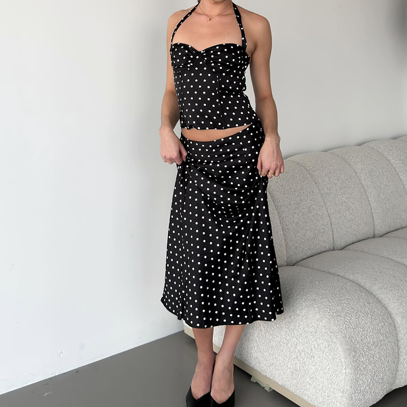 Corset Top Boned - Dwuczęściowy Zestaw Spódnice w Kropki Komplety