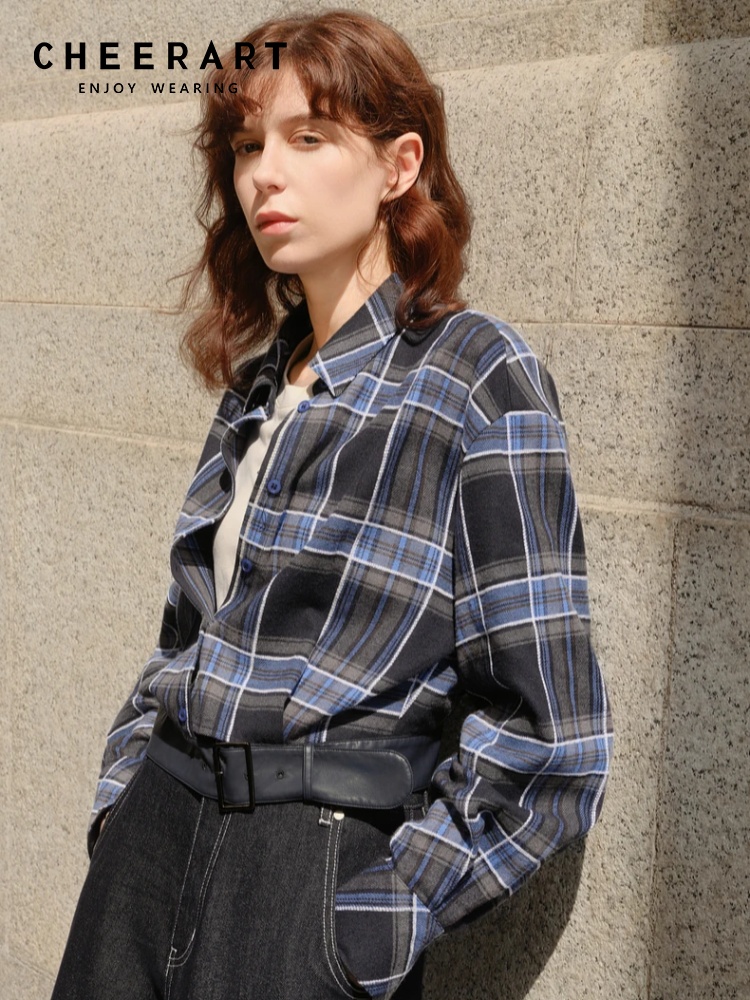 Women'S Fashion Designer Clothes - Koszula damska CHEERART w kratę, niebieska,