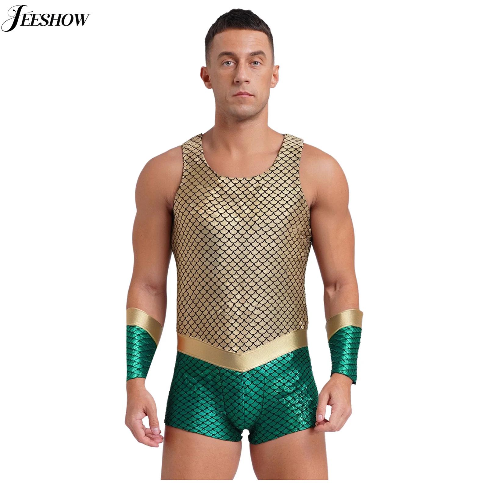 Sleeveless Jumpsuit - Męski strój Króla Morza, błyszczący metaliczny