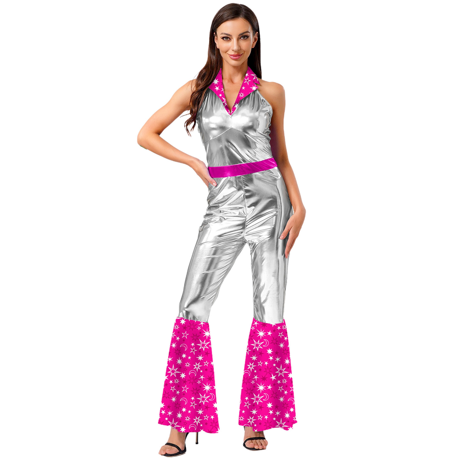 Sleeveless Jumpsuit - Damski kombinezon w stylu disco vintage