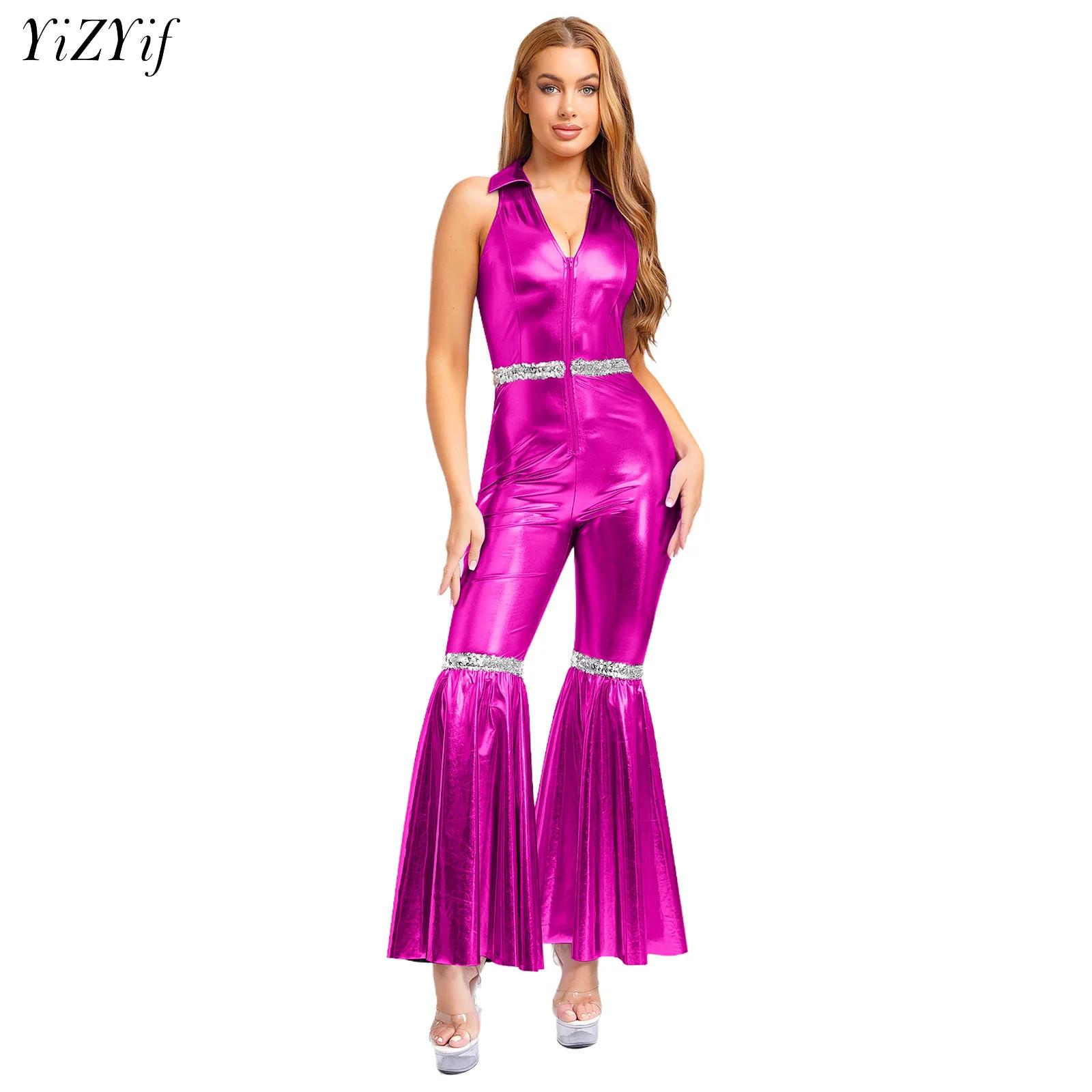 Sleeveless Jumpsuit - Damski kombinezon w stylu disco z