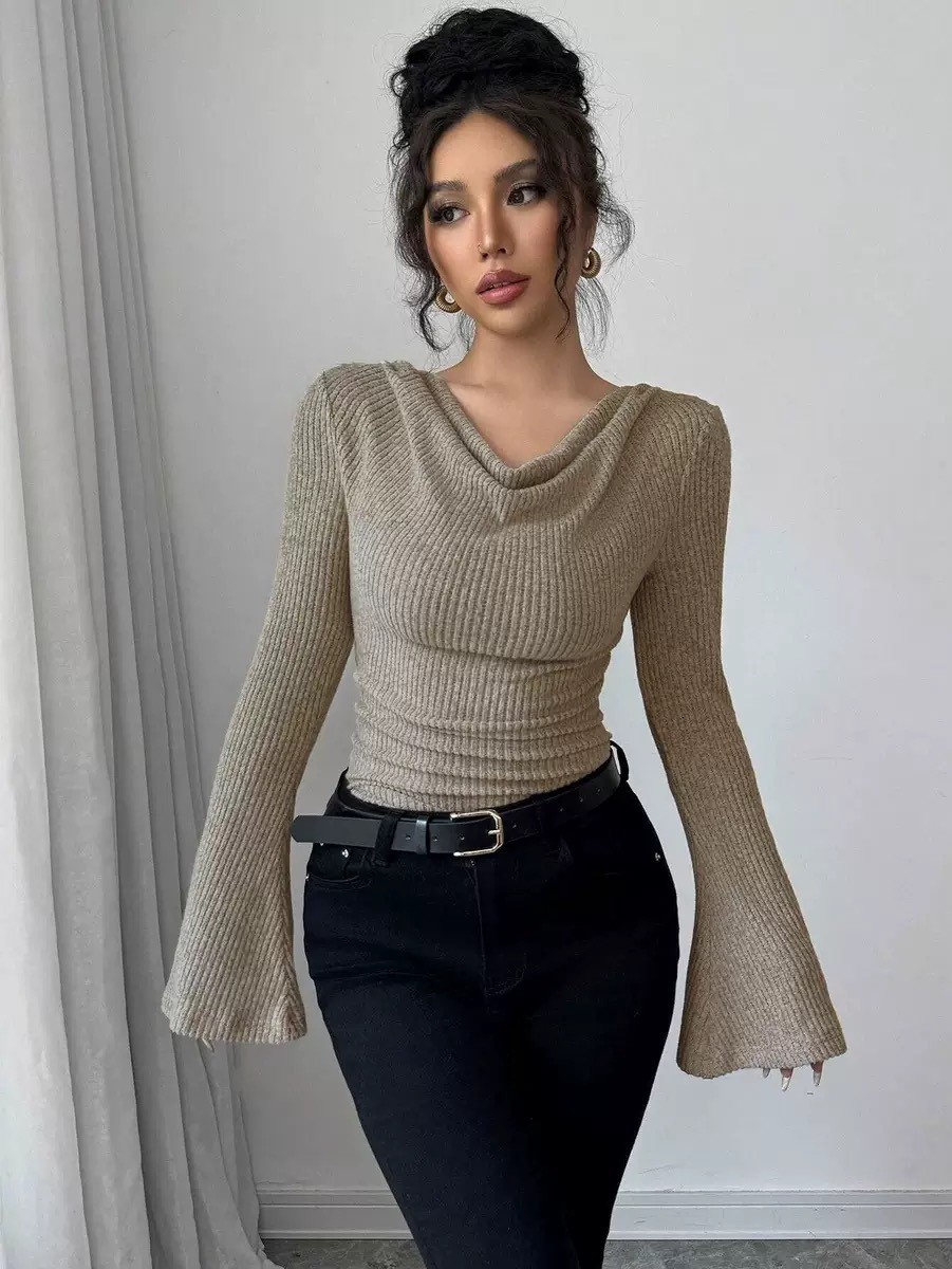Women Fashion Blouse - Damska bluzka z odkrytymi ramionami, dekolt