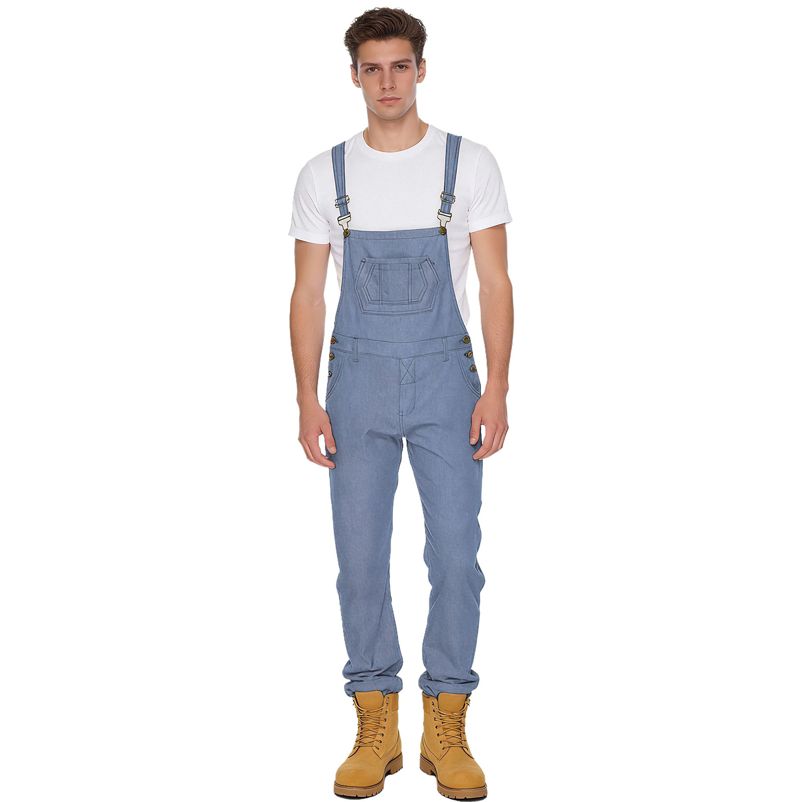 Sleeveless Jumpsuit - Męski kombinezon dżinsowy na szelkach, regulowane