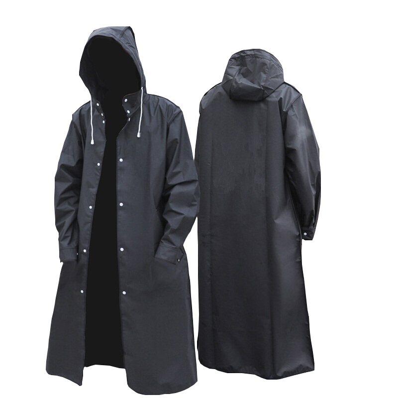 Women'S Fashion Rain Jacket - Czarny modny wodoodporny długi płaszcz przeciwdeszczowy