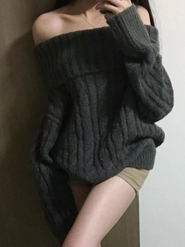 Women'S Fashion Designer Clothes - Francuski Design Szary Sweter z Odkrytymi