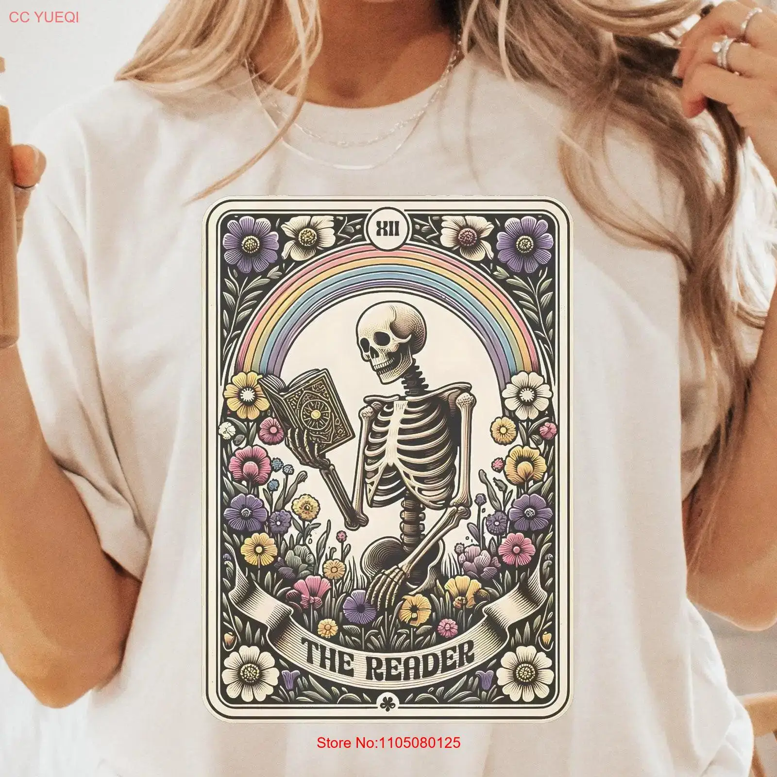 Women'S Fashion Graphic Tees - Koszulka The Reader TaroT Szkielet Czytający