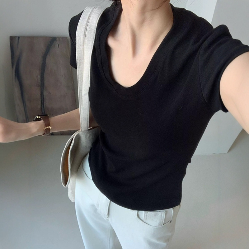 Koszulka damska z dekoltem U,  – Women Fashion Blouse recenzja i cena